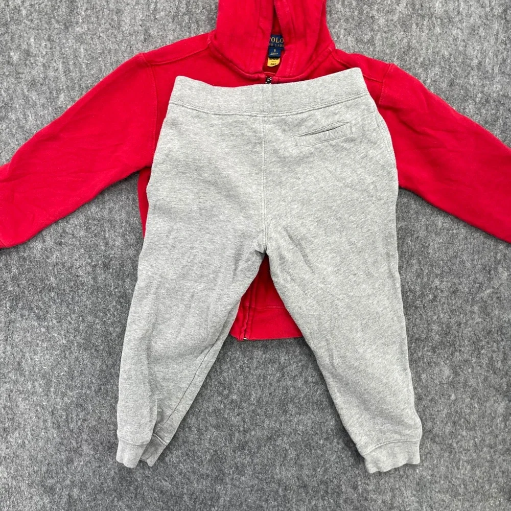 Polo Ralph Lauren Hoodie Boys Red Zip and Gray Joggers Tracksuit Set Size 6